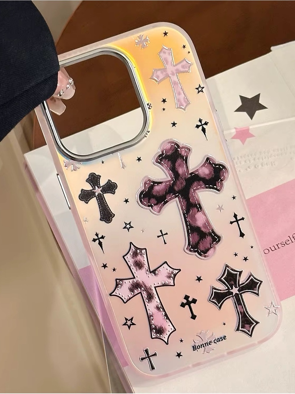 Pink Cross Leopard Pattern Phone Case - Picture 4 of 4